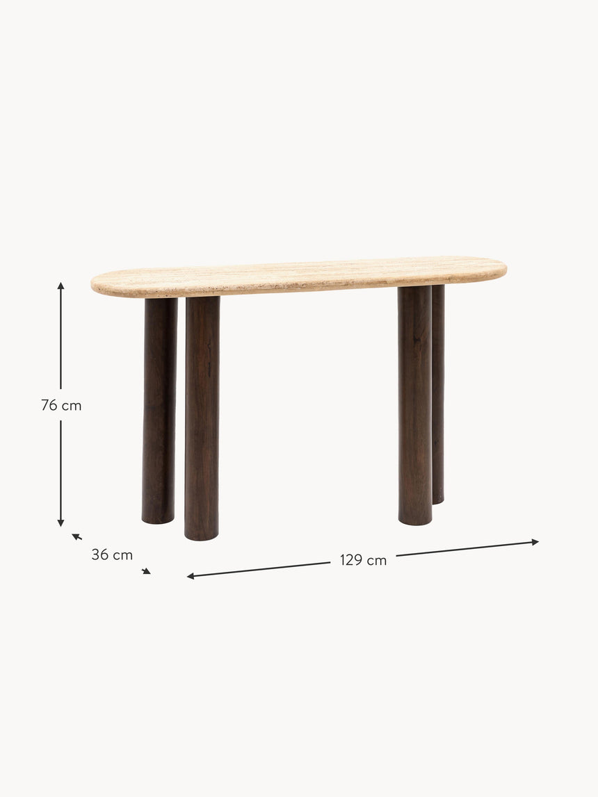 Alfa Traverten Mermer Tablalı Ahşap Dresuar Ceviz