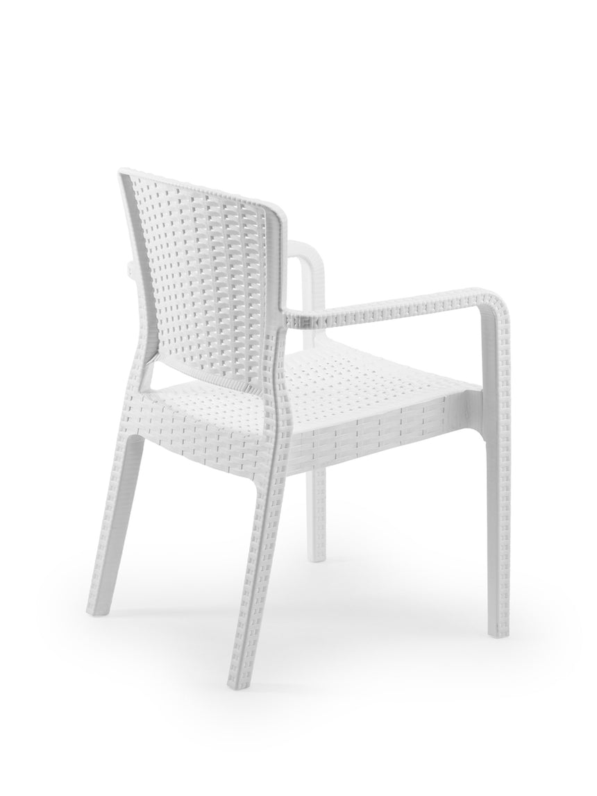 Antares Kollu Rattan Görünümlü Polipropilen Sandalye Beyaz
