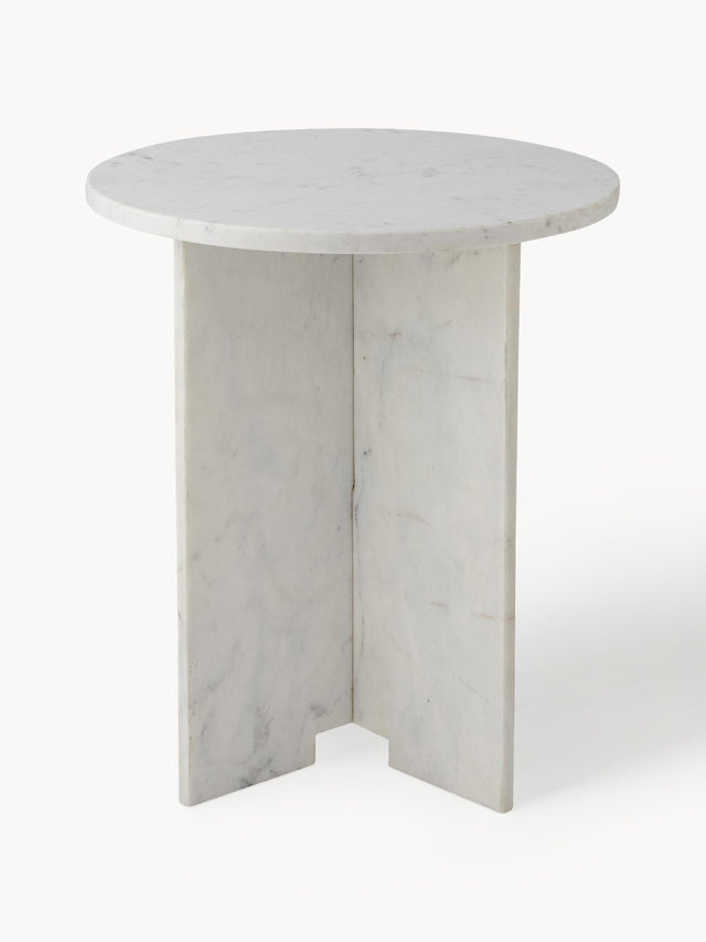 Belkin Mermer Yuvarlak Yan Sehpa Beyaz