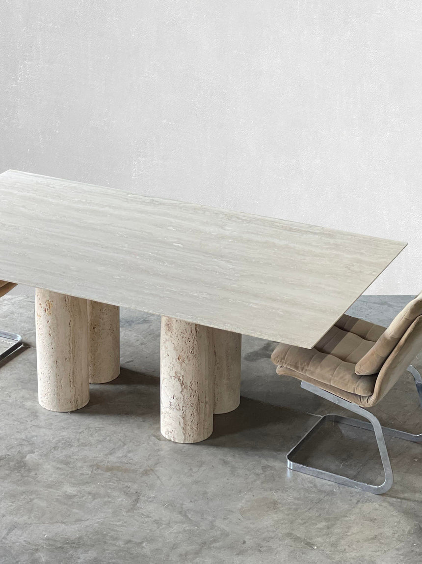 Bellini Heykelsi Ayaklı Dikdörtgen Traverten Mermer Yemek Masası