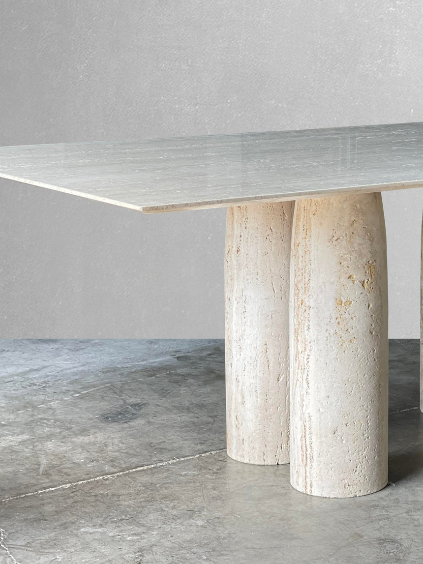 Bellini Heykelsi Ayaklı Dikdörtgen Traverten Mermer Yemek Masası