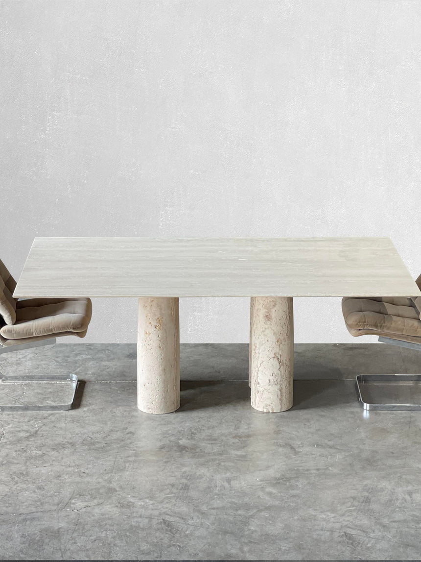 Bellini Heykelsi Ayaklı Dikdörtgen Traverten Mermer Yemek Masası