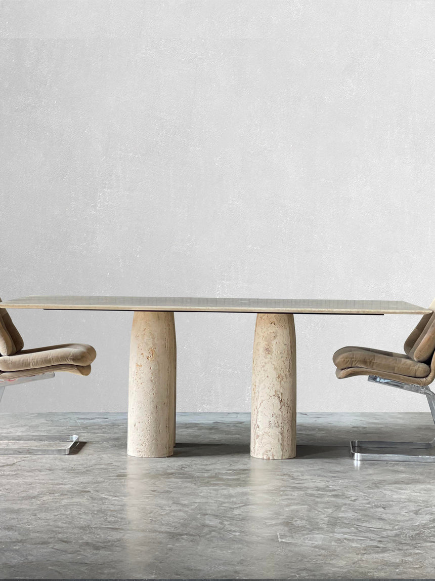 Bellini Heykelsi Ayaklı Dikdörtgen Traverten Mermer Yemek Masası