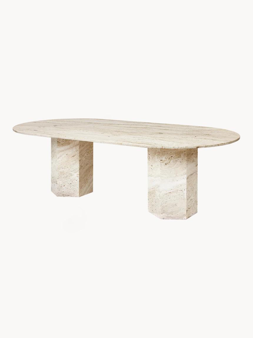 Bin Oval Traverten Mermer Yemek Masası