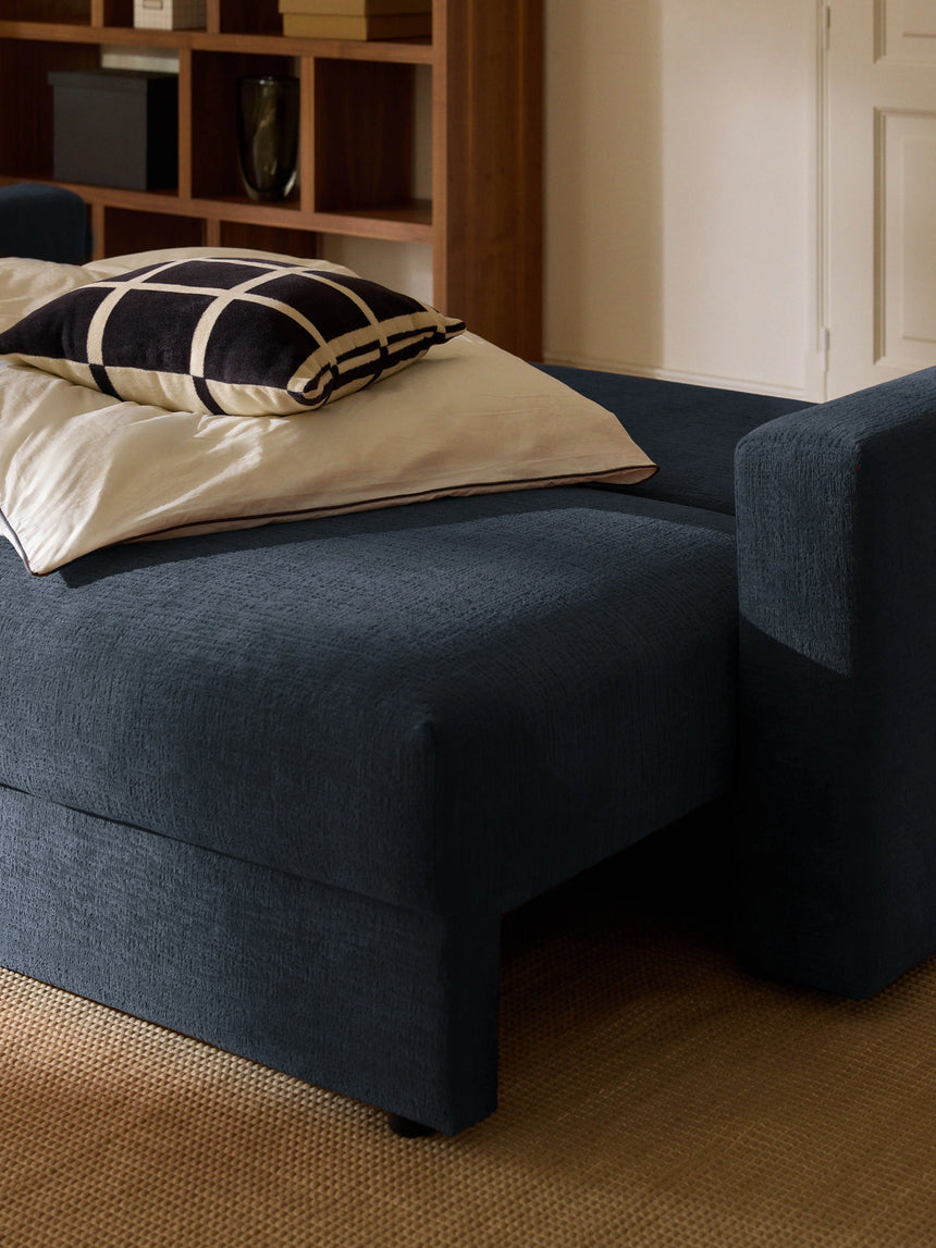 Bohem Yataklı Üçlü Koltuk Koyu Mavi Dokuma Kadife