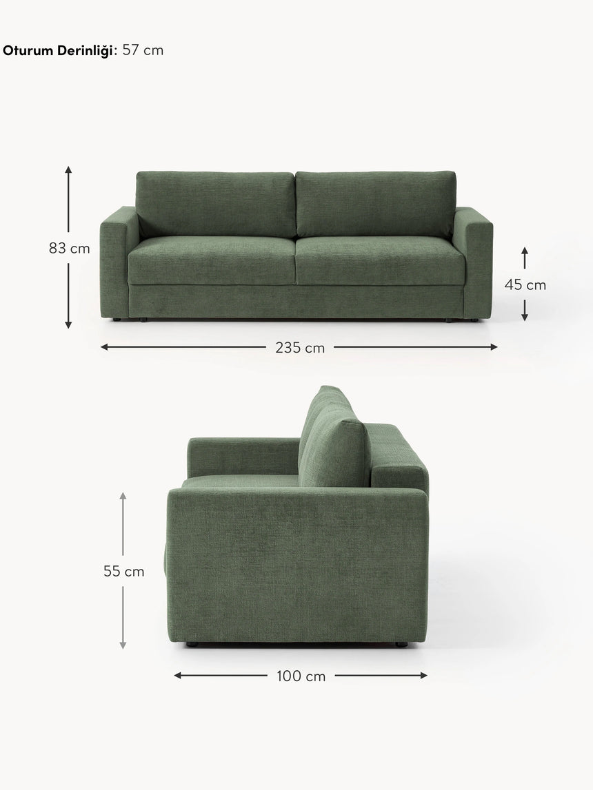 Bohem Yataklı Üçlü Koltuk Koyu Yeşil Dokuma Kadife