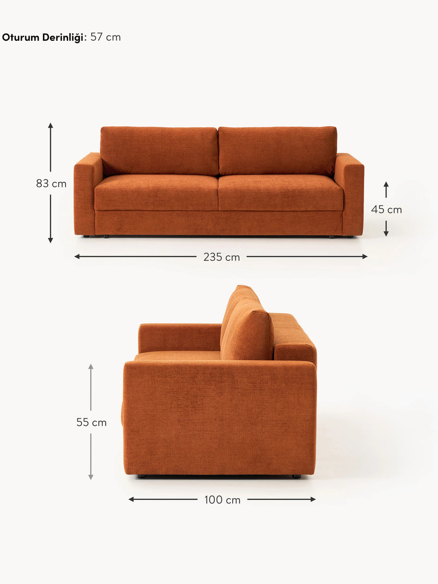 Bohem Yataklı Üçlü Koltuk Pişmiş Toprak Dokuma Kadife