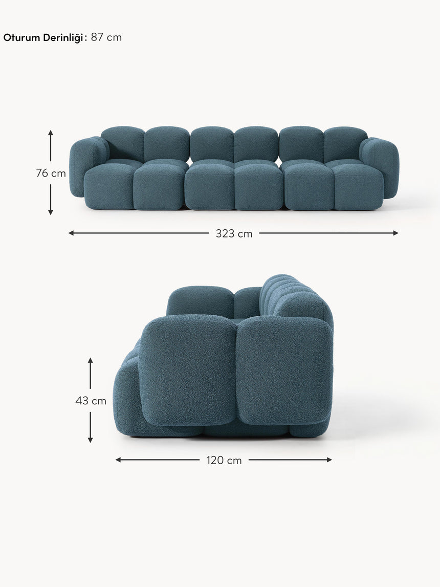 Bom Dörtlü Koltuk Gri Mavi Bukle