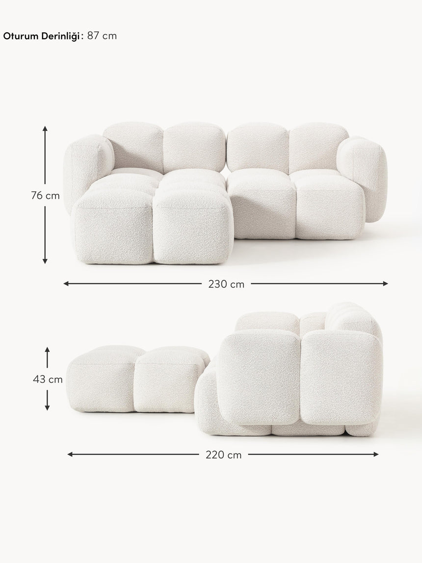 Bom Köşe Koltuk Kırık Beyaz Bukle