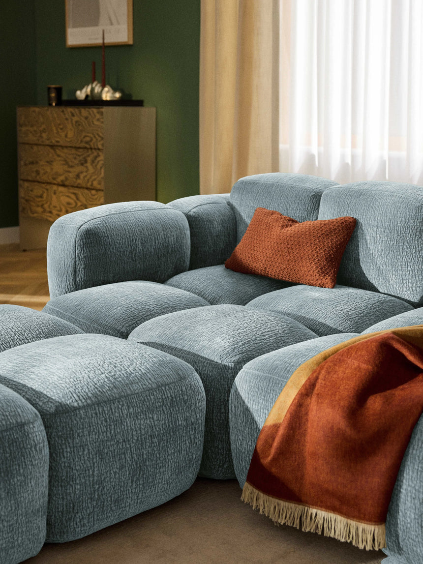 Bom Köşe Koltuk Mavi Dokuma Kadife