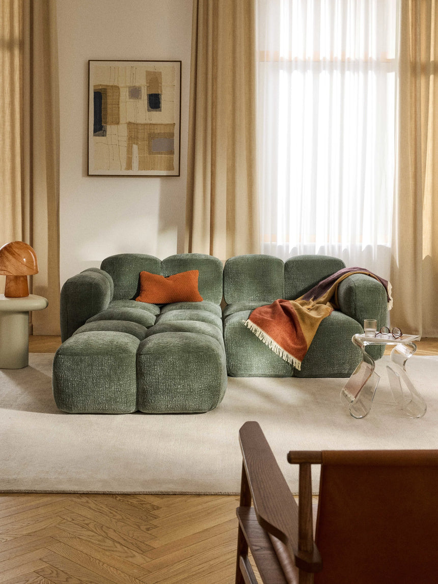 Bom Köşe Koltuk Yeşil Dokuma Kadife