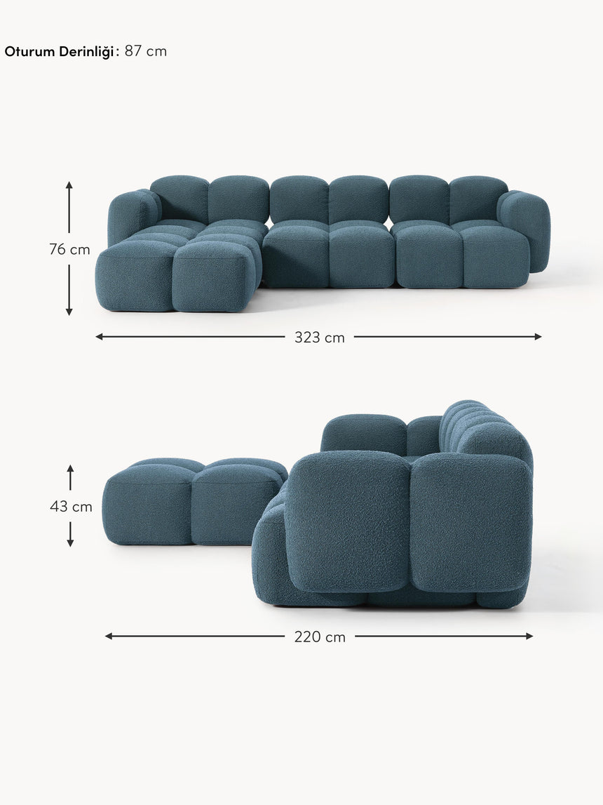 Bom Plus Köşe Koltuk Gri Mavi Bukle