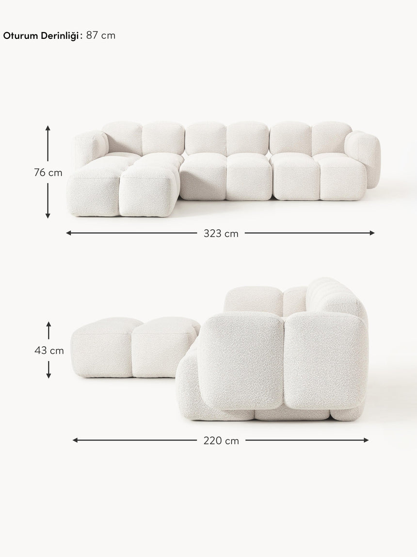 Bom Plus Köşe Koltuk Kırık Beyaz Bukle