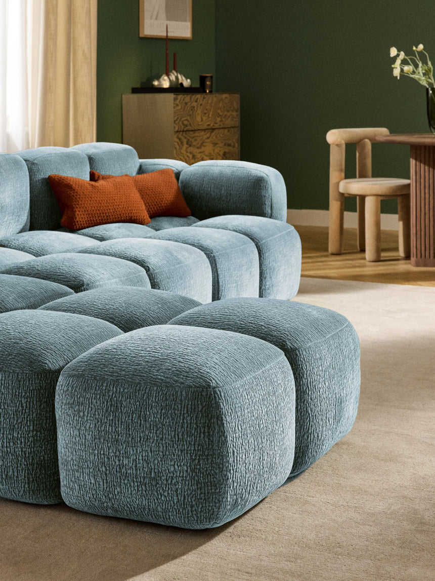 Bom Plus Köşe Koltuk Mavi Dokuma Kadife