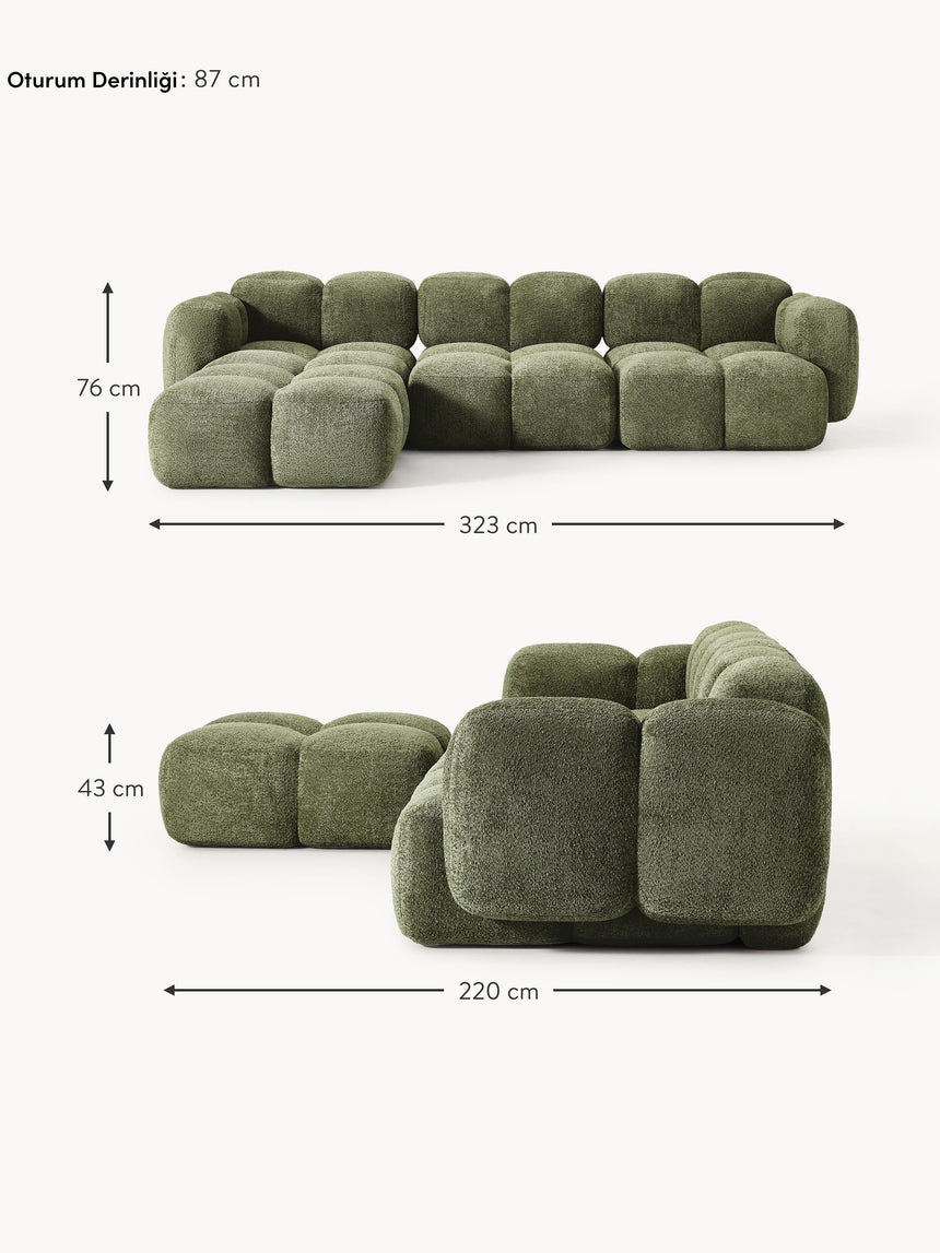 Bom Plus Köşe Koltuk Yeşil Teddy