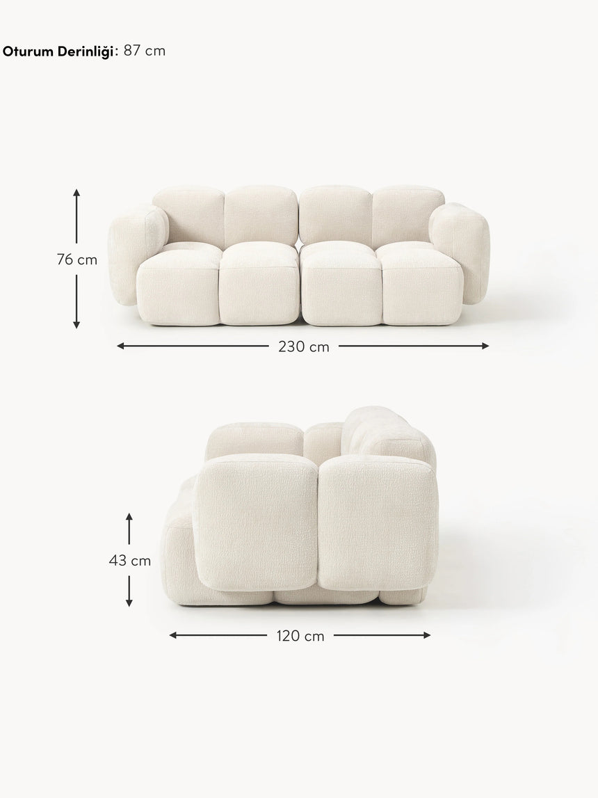 Bom Üçlü Koltuk Açık Bej Dokuma Kadife