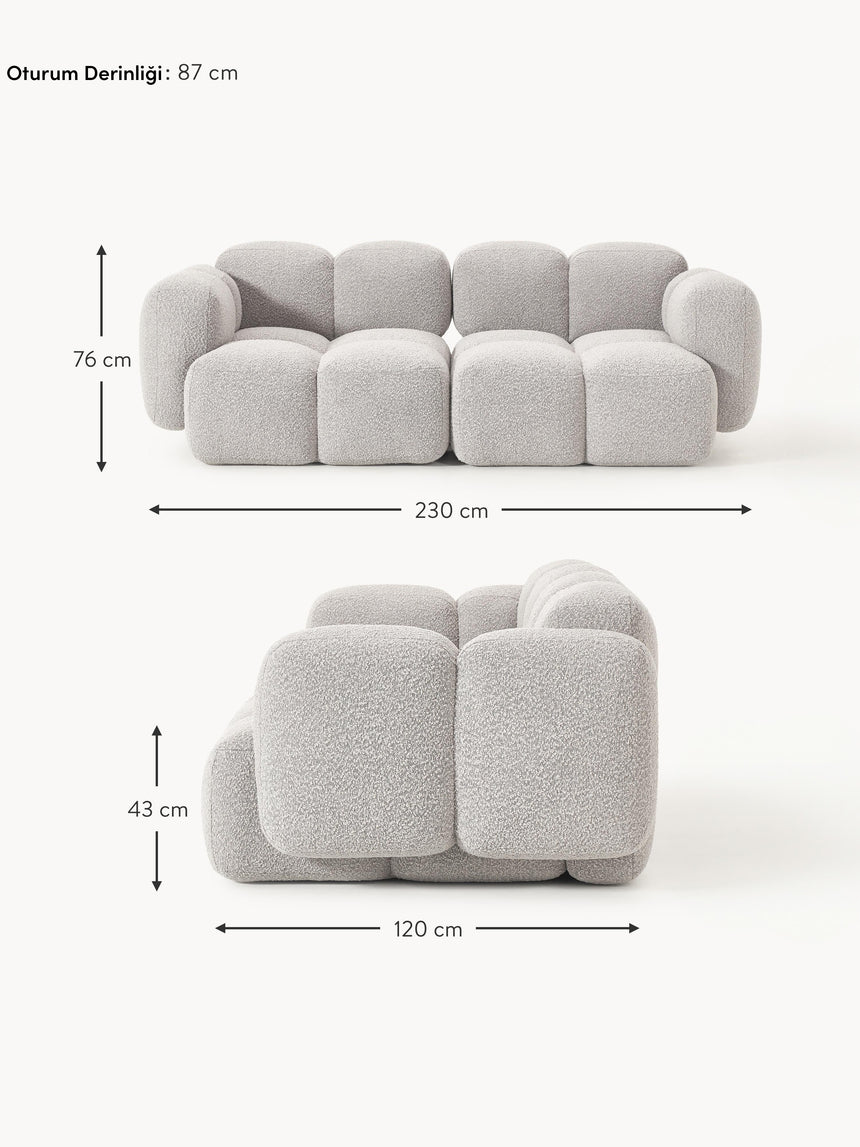 Bom Üçlü Koltuk Gri Bukle