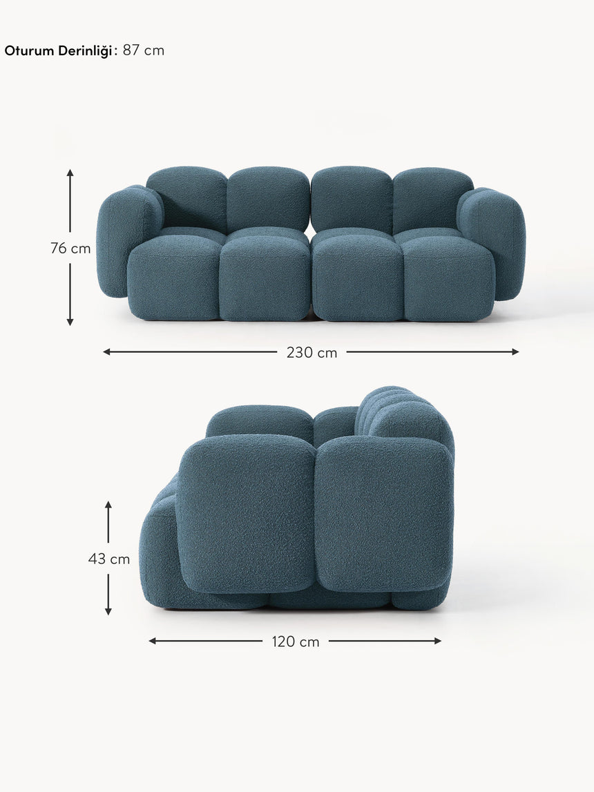 Bom Üçlü Koltuk Gri Mavi Bukle