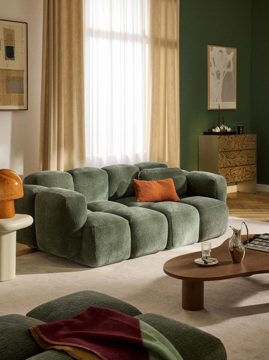 Bom Üçlü Koltuk Yeşil Dokuma Kadife