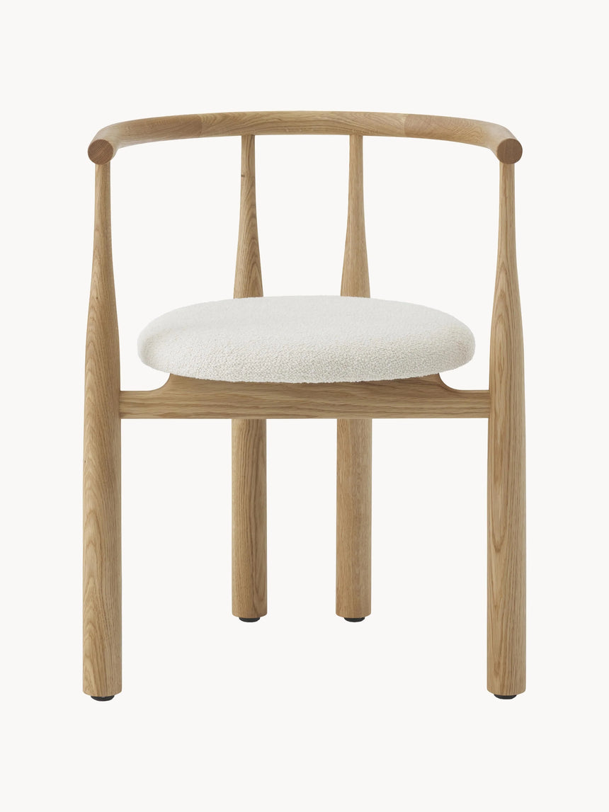 Bors Kırık Beyaz Bukle Minderli Ahşap Sandalye Meşe
