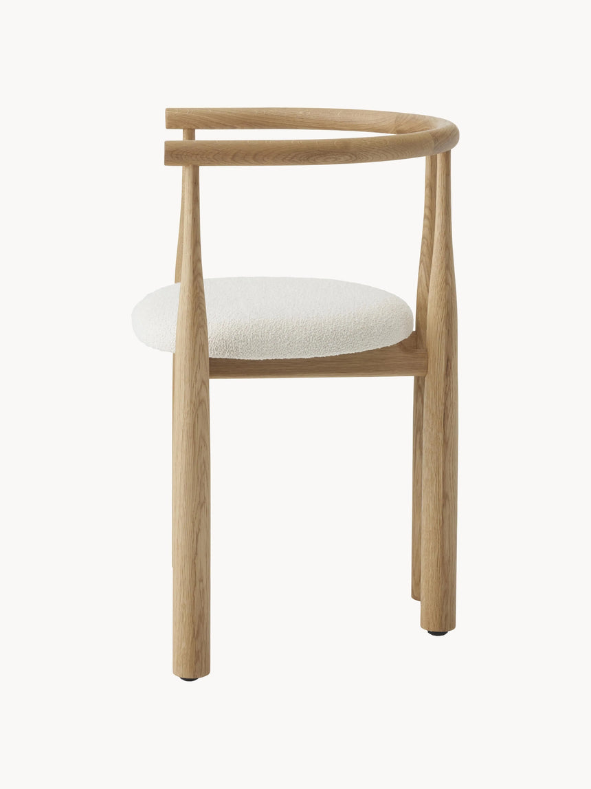 Bors Kırık Beyaz Bukle Minderli Ahşap Sandalye Meşe