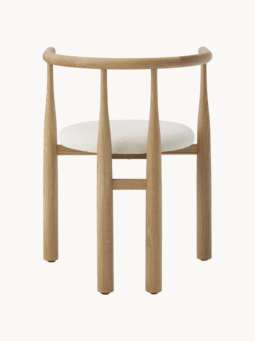 Bors Kırık Beyaz Bukle Minderli Ahşap Sandalye Meşe