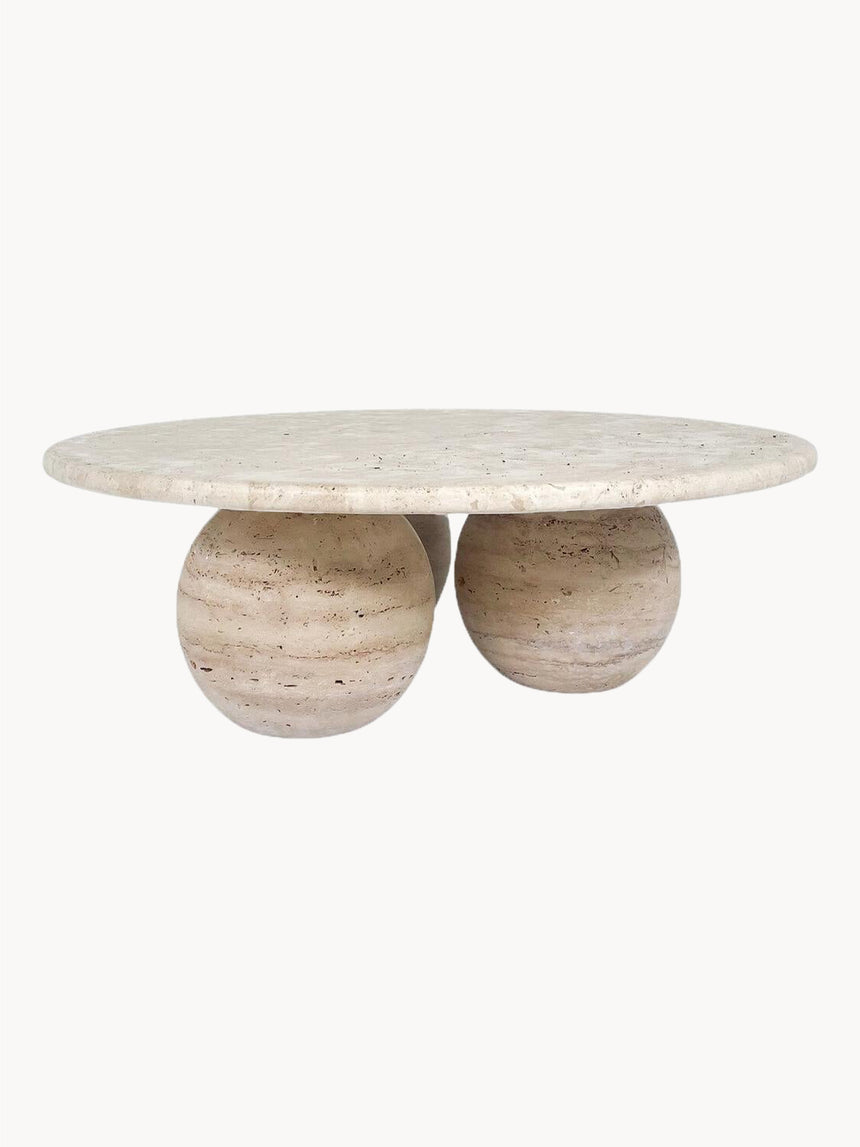 Cem Traverten Top Ayaklı Yuvarlak Traverten Mermer Orta Sehpa