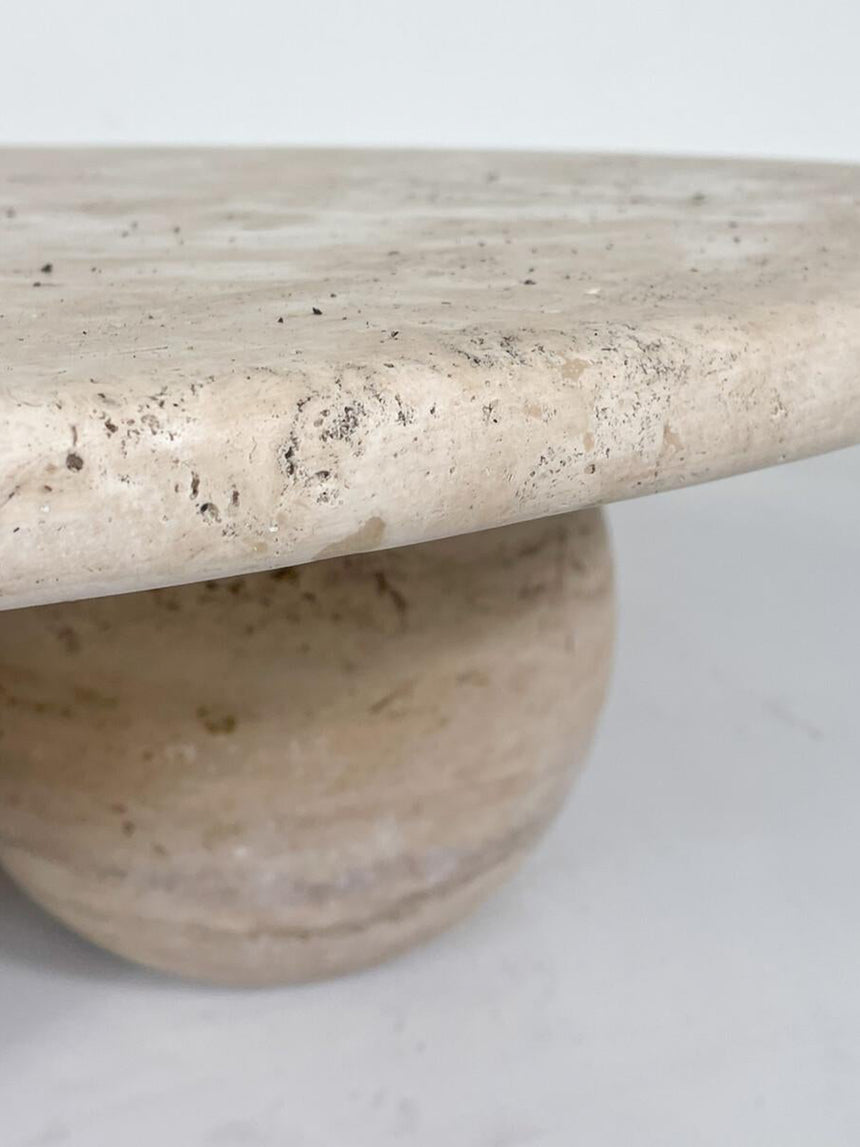 Cem Traverten Top Ayaklı Yuvarlak Traverten Mermer Orta Sehpa