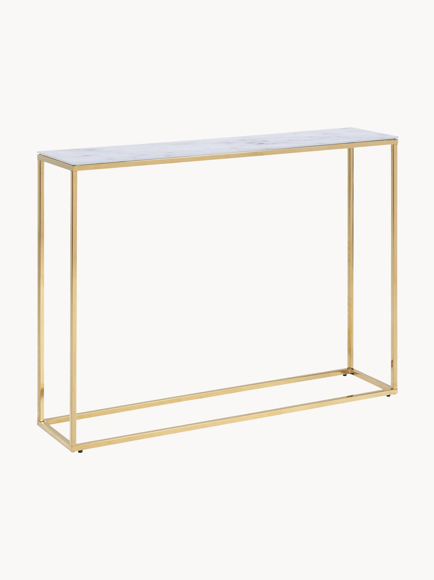 Ciks Beyaz Mermer Görünümlü Cam Tablalı Metal Ayaklı Dresuar Altın