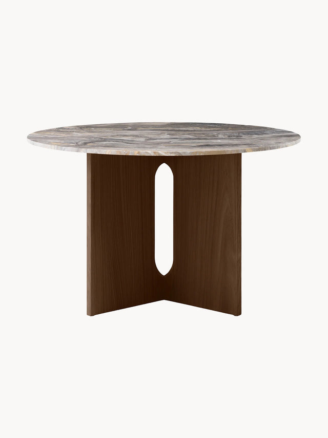 Dion Yuvarlak Gri Mermer Tablalı Ahşap Yemek Masası Ceviz