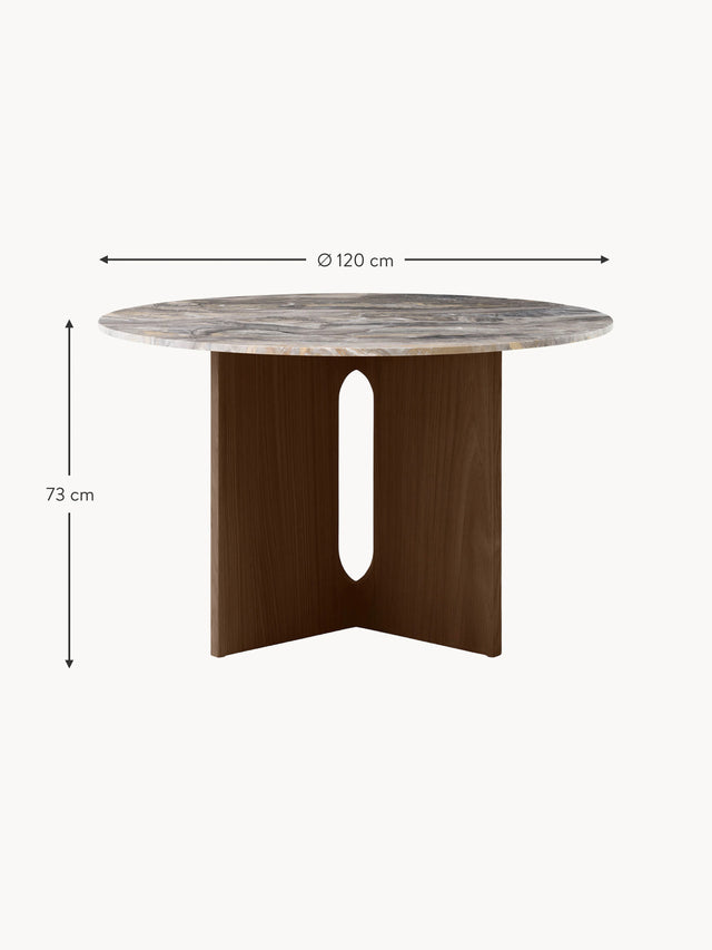 Dion Yuvarlak Gri Mermer Tablalı Ahşap Yemek Masası Ceviz
