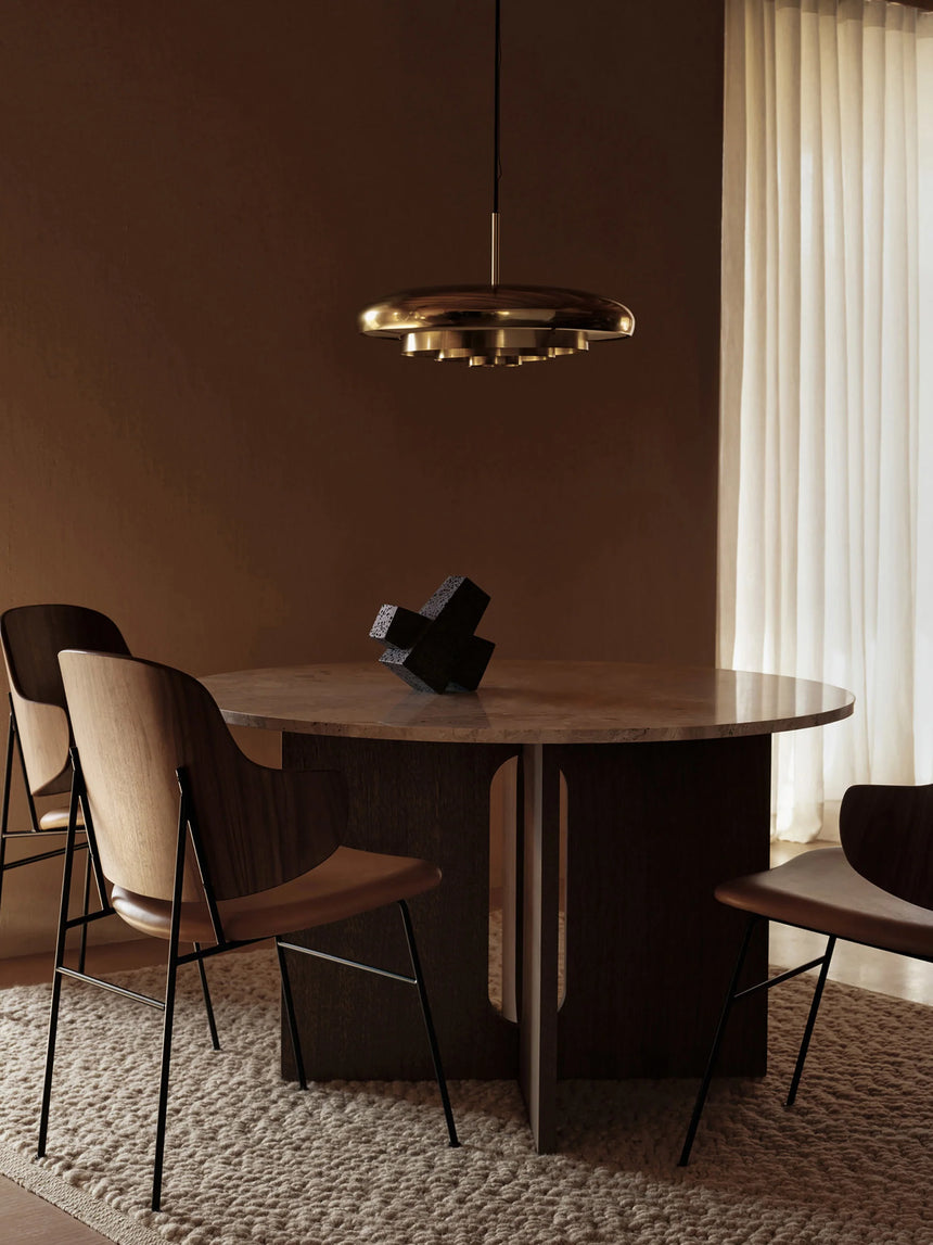 Dion Yuvarlak Gri Mermer Tablalı Ahşap Yemek Masası Ceviz