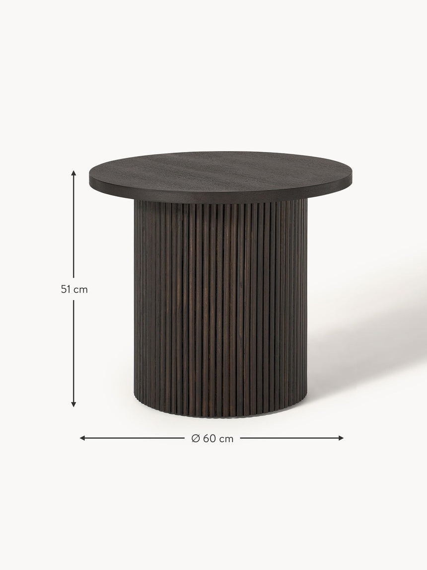 Elmas Ahşap Yuvarlak Yan Sehpa Koyu Ceviz