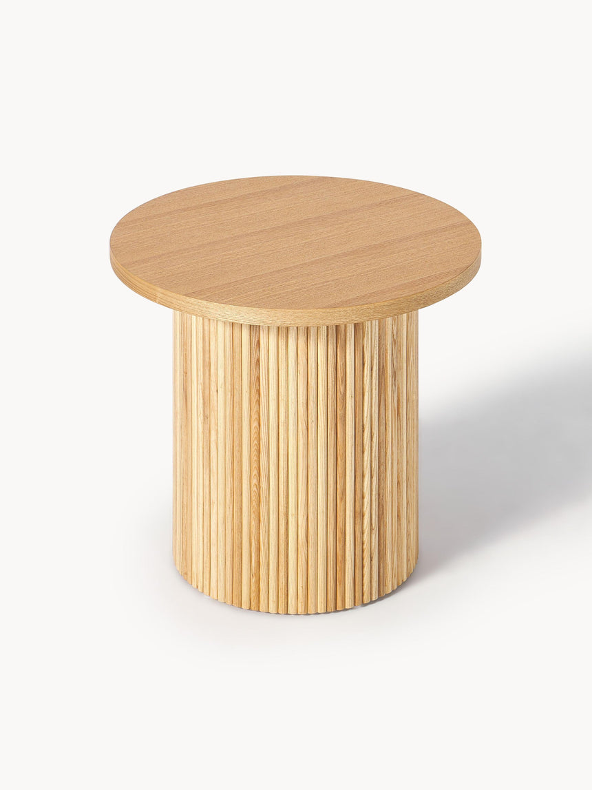 Elmas Ahşap Yuvarlak Yan Sehpa Natürel