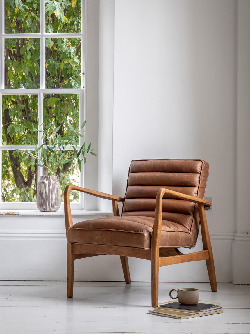 Erik Ahşap Tekli Koltuk Kahve Deri