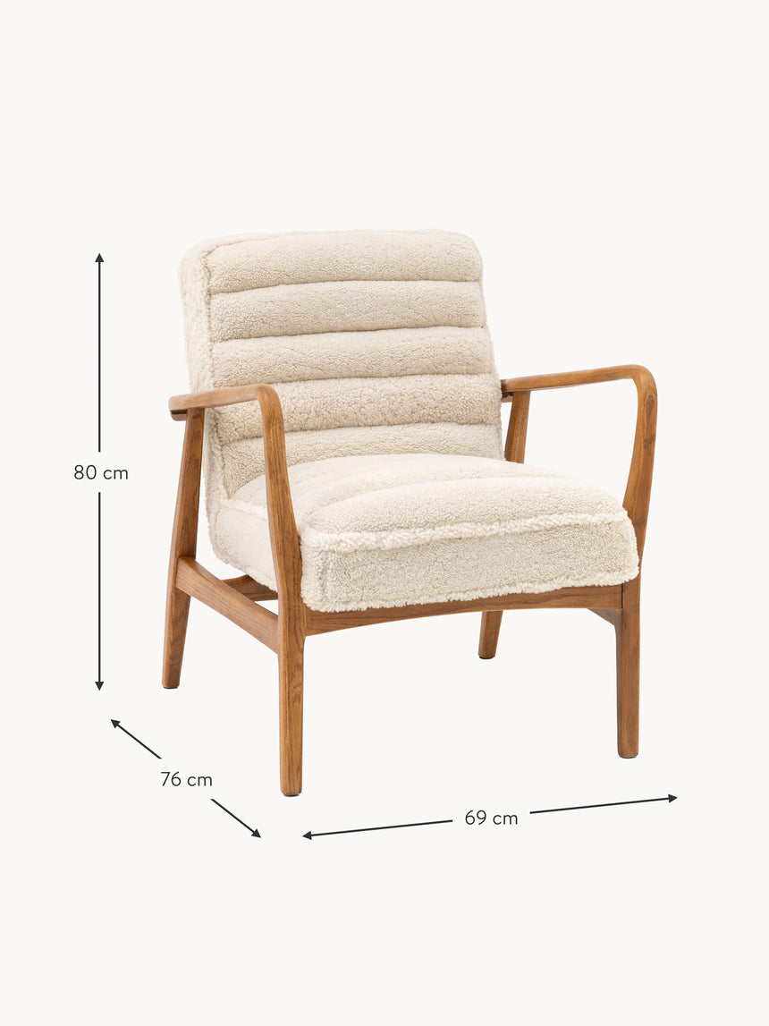 Erik Ahşap Tekli Koltuk Kırık Beyaz Teddy