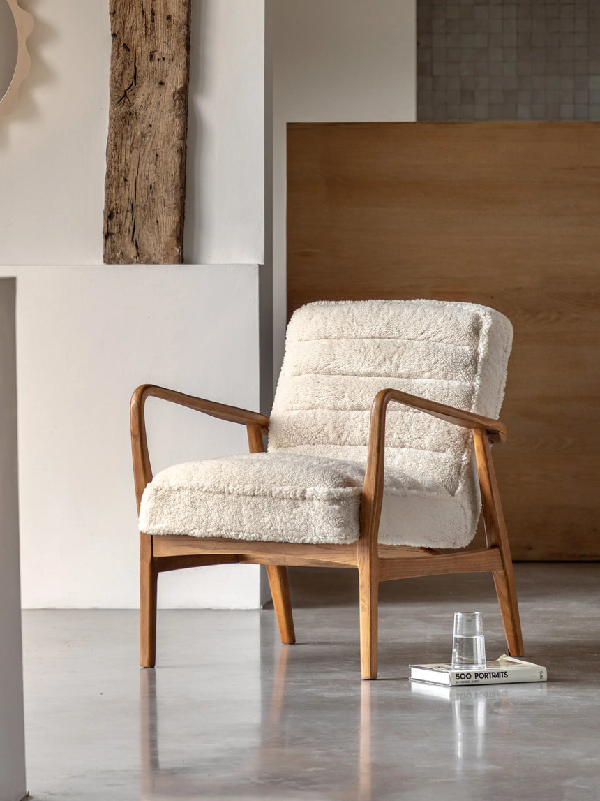 Erik Ahşap Tekli Koltuk Kırık Beyaz Teddy