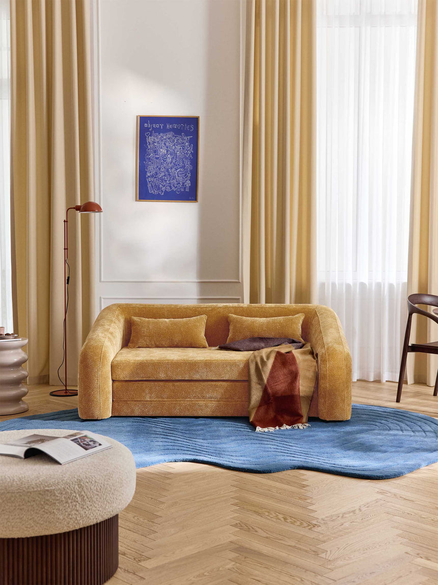 Fara Yataklı İkili Koltuk Hardal Dokuma Kadife