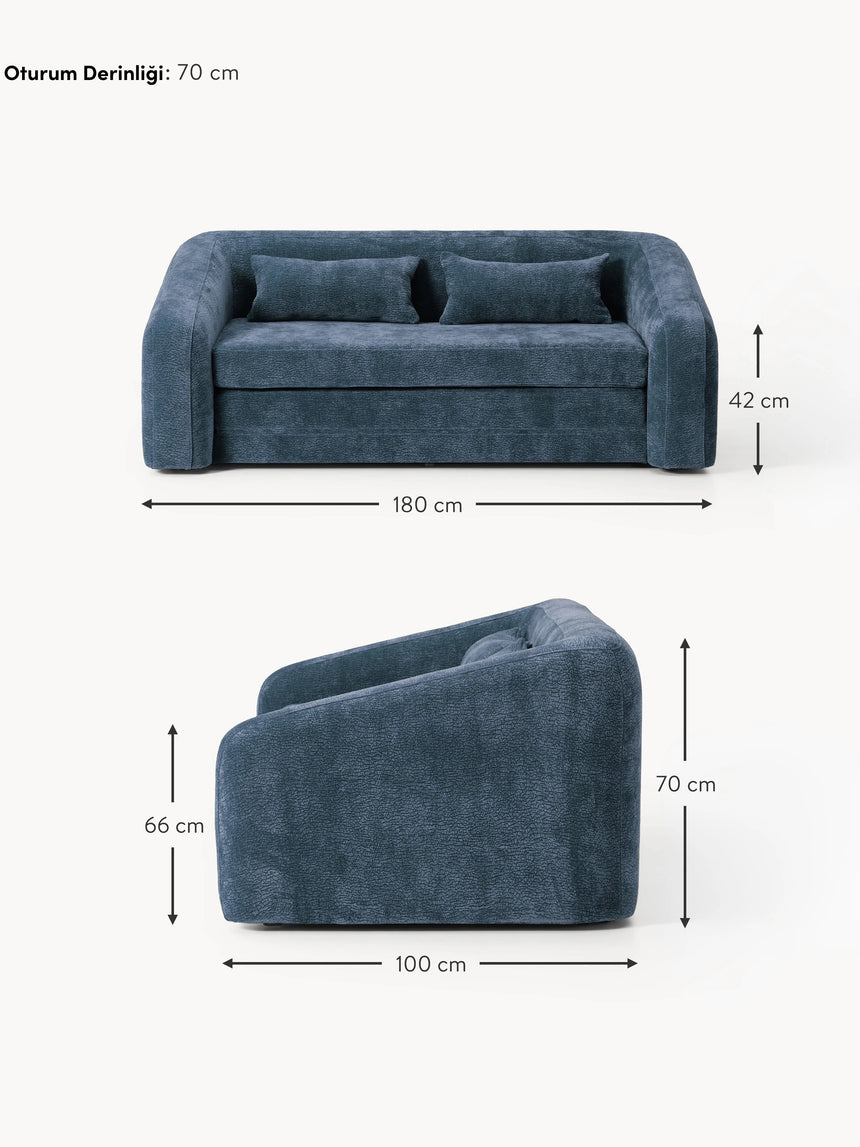 Fara Yataklı İkili Koltuk Koyu Mavi Dokuma Kadife