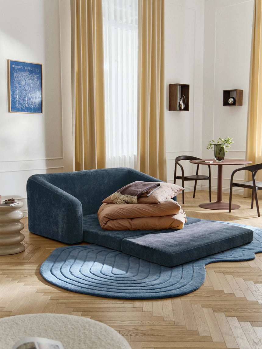 Fara Yataklı İkili Koltuk Koyu Mavi Dokuma Kadife