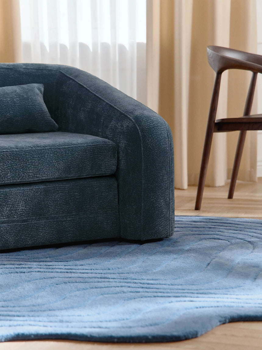 Fara Yataklı İkili Koltuk Koyu Mavi Dokuma Kadife