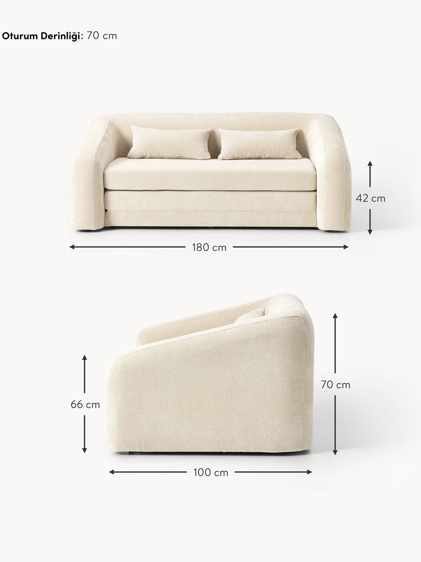 Fara Yataklı İkili Koltuk Krem Dokuma Kadife