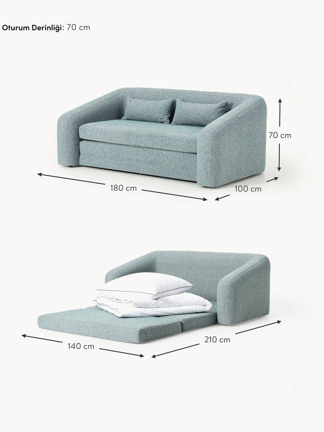 Fara Yataklı İkili Koltuk Mavi Benekli Bukle