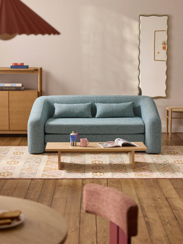 Fara Yataklı İkili Koltuk Mavi Benekli Bukle