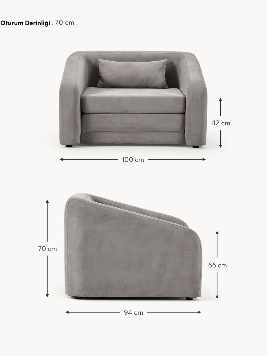 Fara Yataklı Tekli Koltuk Koyu Gri