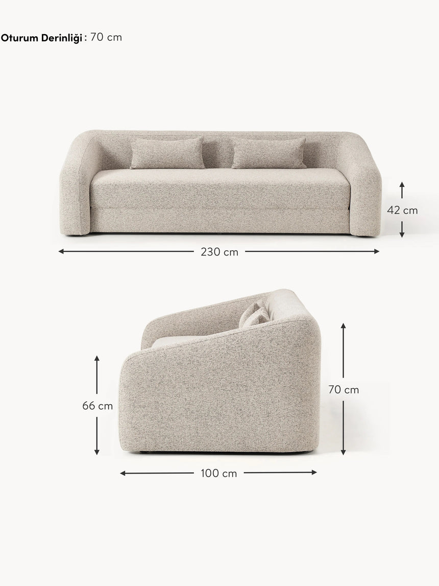 Fara Yataklı Üçlü Koltuk Bej Benekli Bukle