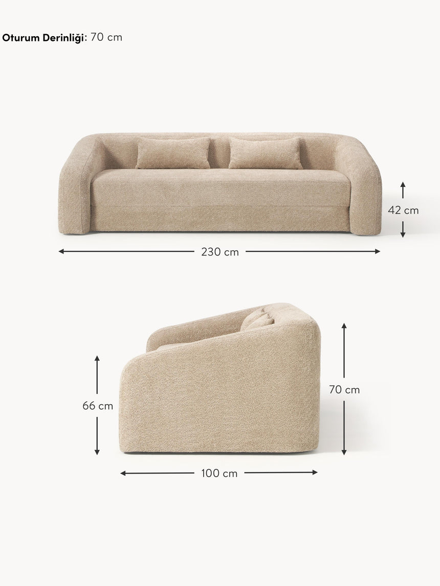 Fara Yataklı Üçlü Koltuk Bej Teddy