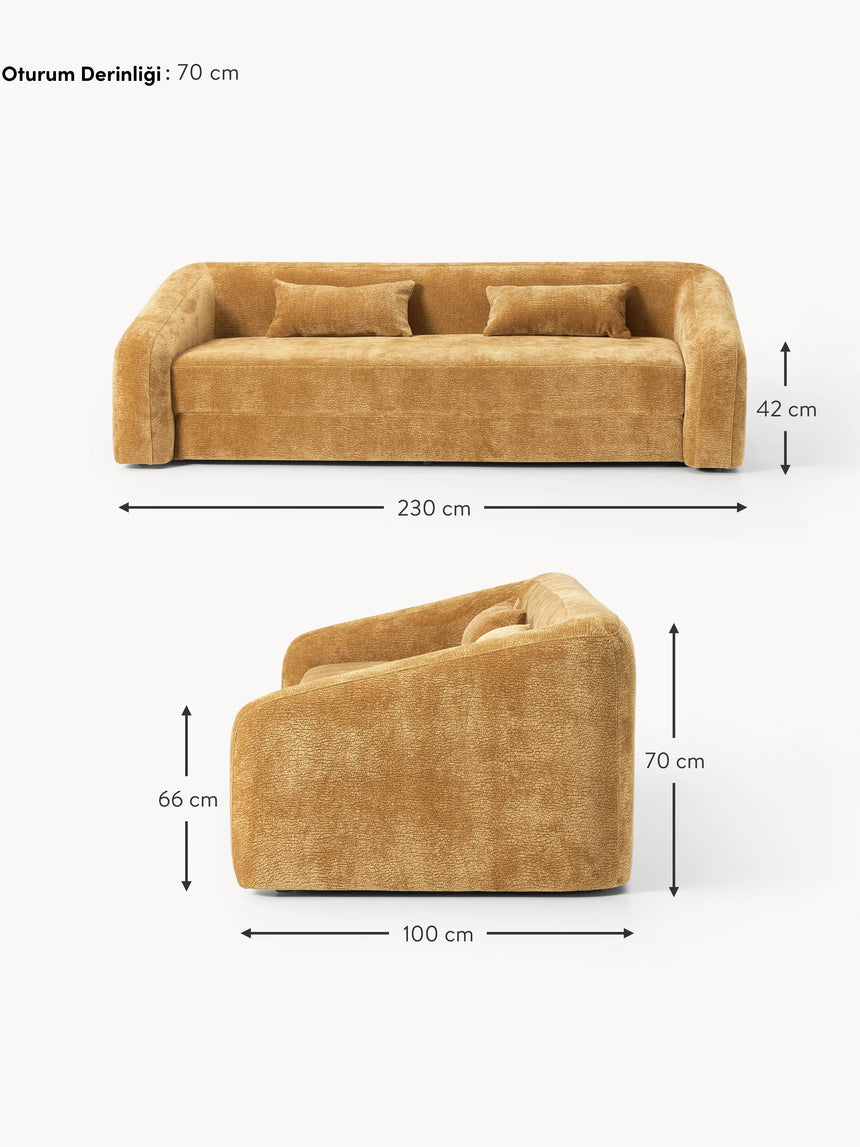 Fara Yataklı Üçlü Koltuk Hardal Dokuma Kadife