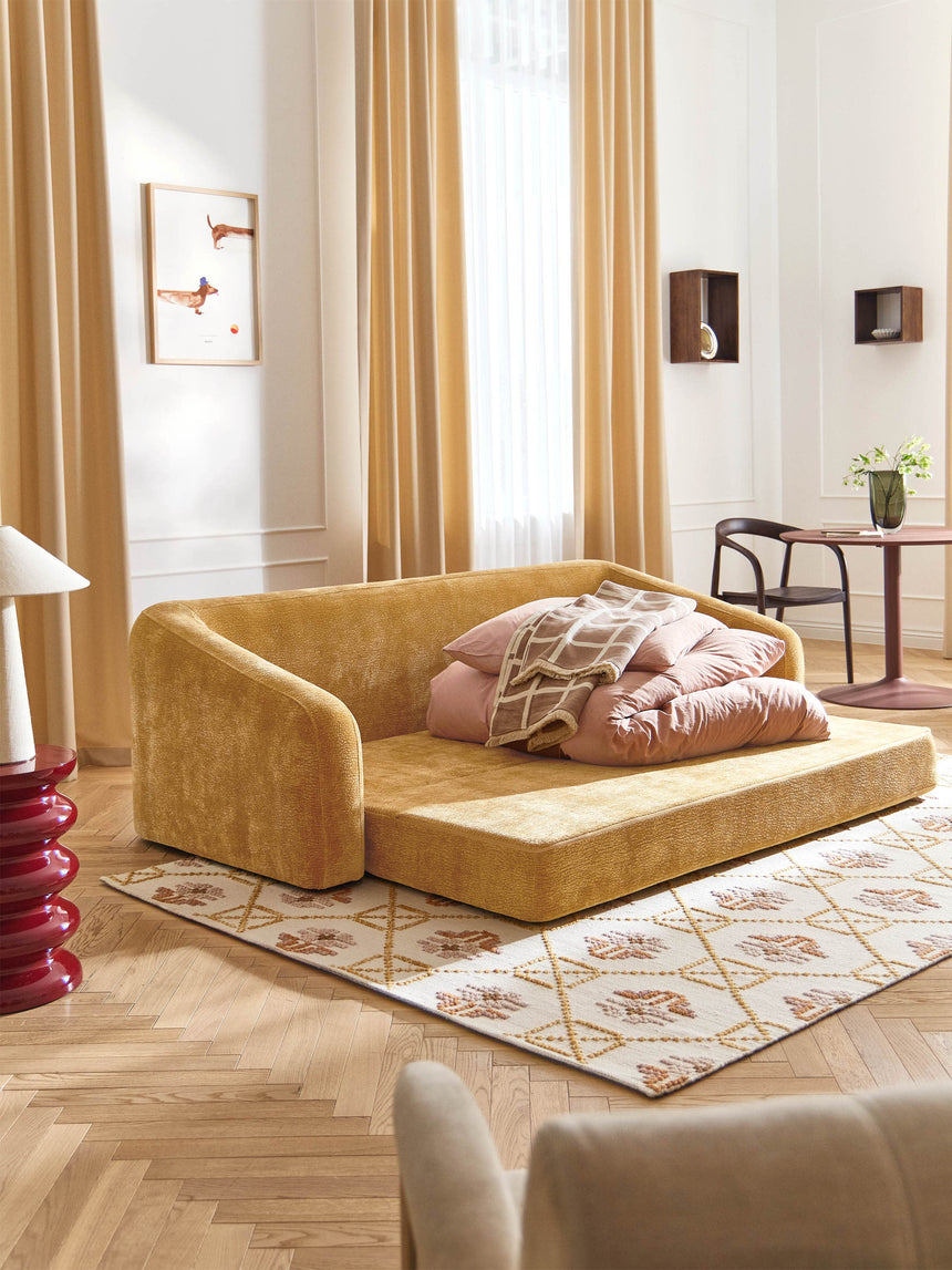 Fara Yataklı Üçlü Koltuk Hardal Dokuma Kadife