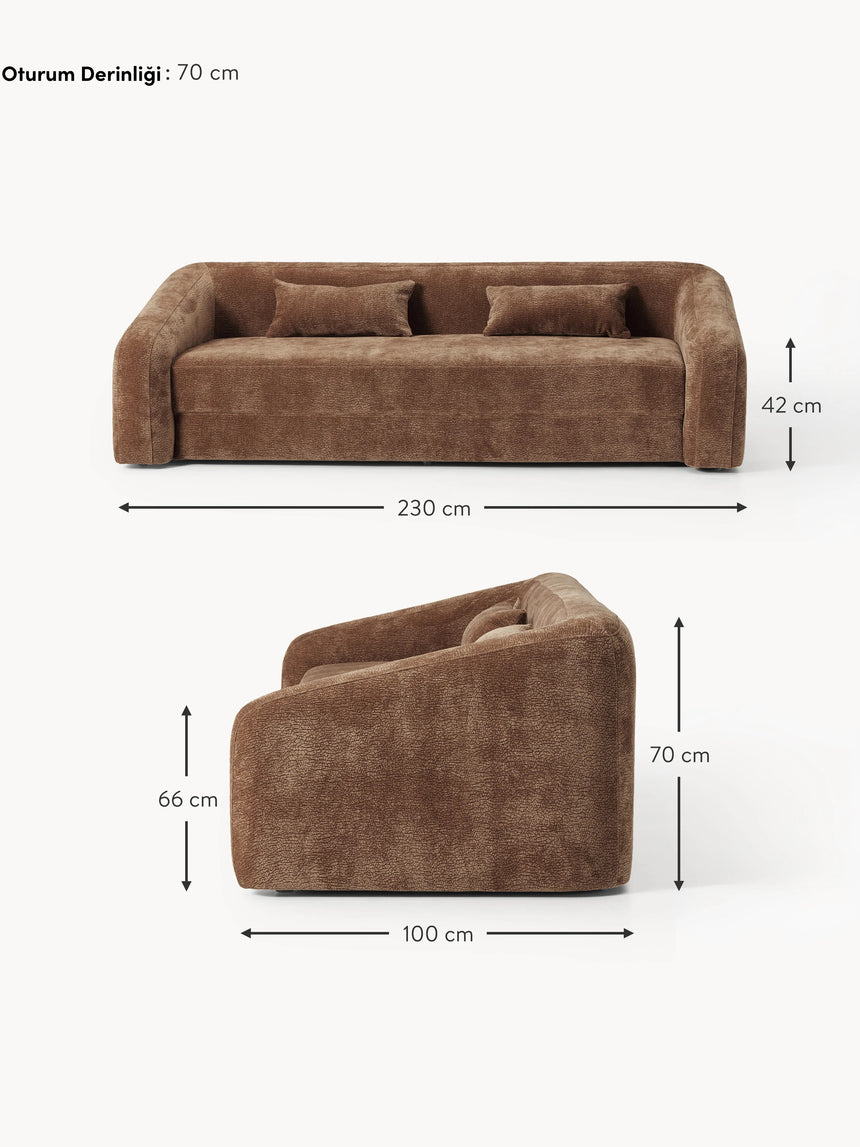 Fara Yataklı Üçlü Koltuk Kahve Dokuma Kadife